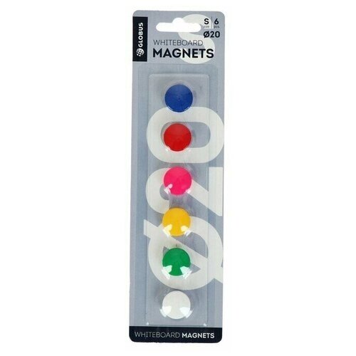 Магниты для досок Globus 20 мм, 6 штук, цветные, в блистере (В наборе1шт.) от компании М.Видео - фото 1