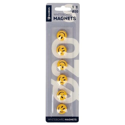 Магниты для досок "Смайлики" 20 мм, 6 штук, GLOBUS желтые от компании М.Видео - фото 1