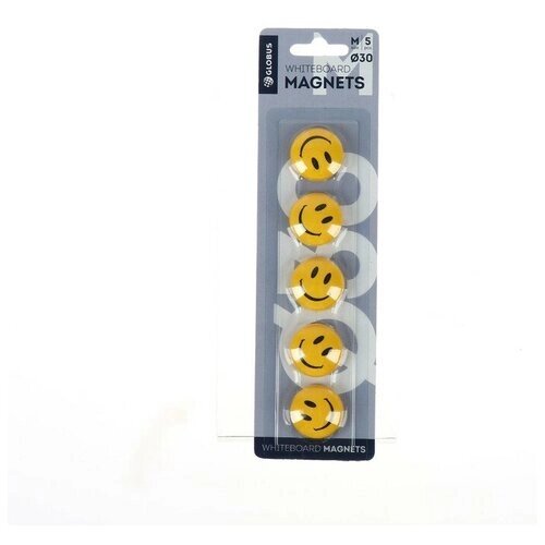 Магниты для досок "Смайлики" 30 мм, 5 штук, GLOBUS желтые от компании М.Видео - фото 1