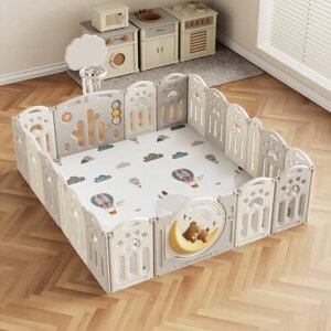 Манеж UNIX Kids DeLuxe Grey 180 x 200 см, с баскетбольной стойкой и ковриком _ для девочек и мальчиков _ серый _ белый