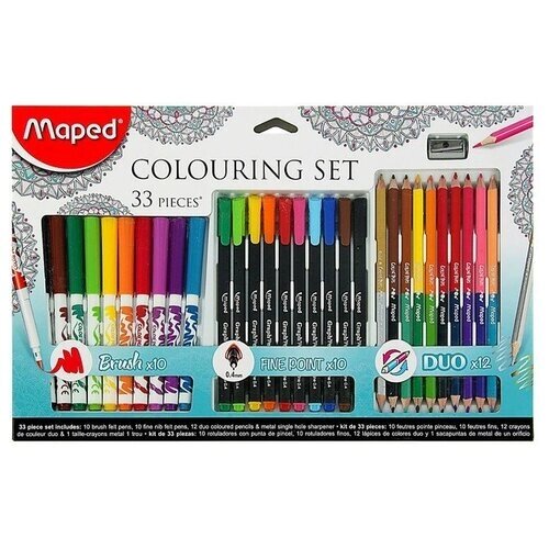 Maped Набор для рисования Maped Color Peps 33 предмета: фломастеры, ручка капилярная, карандаши цветные двусторонние, точилка от компании М.Видео - фото 1