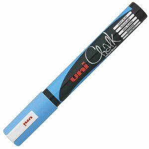 Маркер меловой UNI Chalk, 1,8-2,5 мм, голубой, влагостираемый, для гладких поверхностей, PWE-5M L. BLUE, 152498