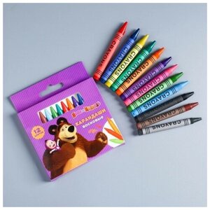 Маша и Медведь Восковые карандаши, набор 12 цветов, высота 8 см, диаметр 0,8 см, Маша и медведь