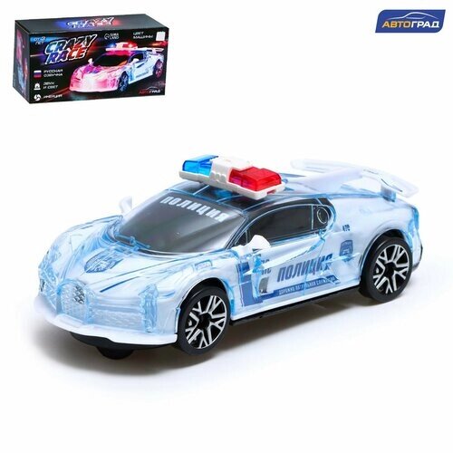 Машина «Crazy race, полиция», русская озвучка, свет, работает от батареек, цвет белый от компании М.Видео - фото 1