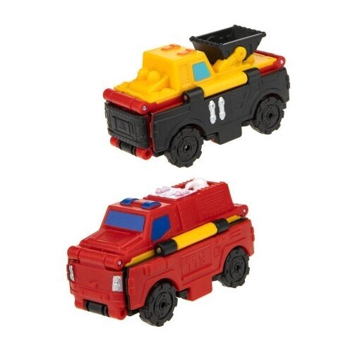 Машинка 1 TOY Transcar Double 2 в 1: Погрузчик/Пожарная машина (Т18286) 1:12, 8 см, желтый/черный/красный от компании М.Видео - фото 1