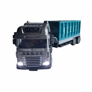 Машинка тягач контейнеровоз метал со светом и звуками инерция 30 см. 1:24 (KLX800-217) (Цвет: Серебро)