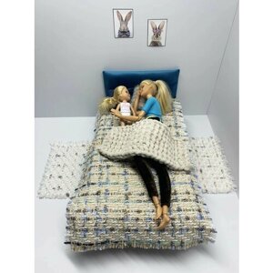 Мебель для кукол Барби Вarbie до 30 см Ola la Home Кроватка синяя игрушечная в кукольный домик
