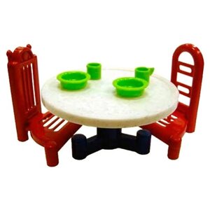 Мебель для кукол, Форма, "Дачный" 1 стол, 2 кружки, 2 тарелки и 2 стула