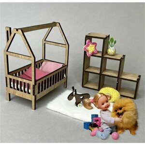 Мебель для кукол Ola la Home Детская комната розовая для кукольного домика до 16 см