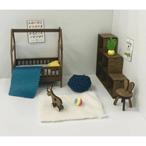 Мебель для кукол Ola la Home Детская комната синяя для кукольного домика до 16 см