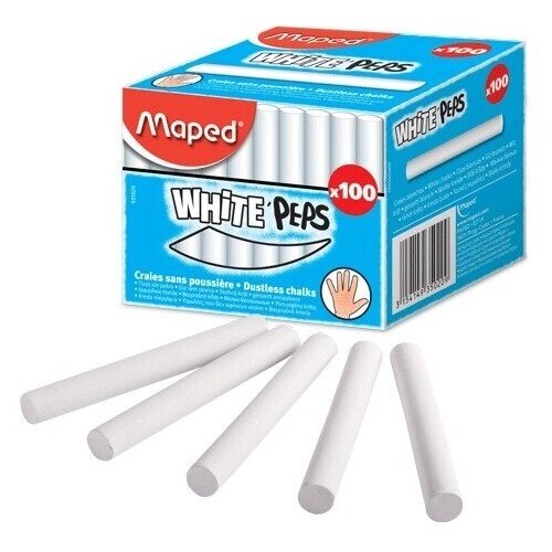Мел белый MAPED (Франция) «White'Peps», антипыль, набор 100 шт., круглый, 935020 от компании М.Видео - фото 1