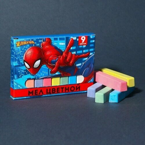 Мелки цветные школьные 9шт "Человек-паук", прямоугольные (комплект из 35 шт) от компании М.Видео - фото 1