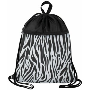 Мешок для обуви BRAUBERG большой, с ручкой, карман на молнии, сетка, 49х41 см, "Zebra", 271611