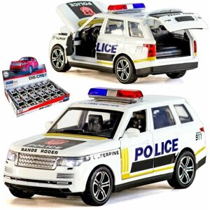 Металлическая машинка игрушка 1:32 Джип Land Rover Range Rover Sport: Полицейский, 16,5 см, инерционная, свет, звук