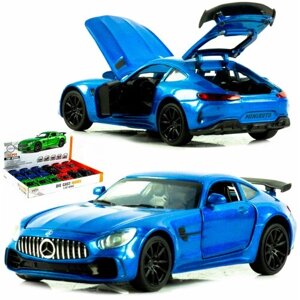 Металлическая машинка игрушка 1:32 Mercedes AMG GT (Мерседес АМГ) 15 см, детская, инерционная, свет, звук / Синий