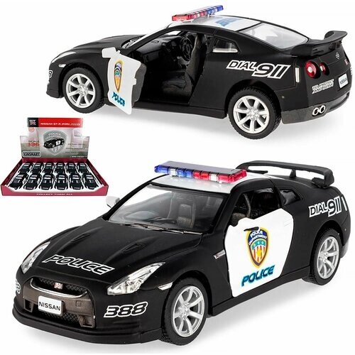 Металлическая машинка игрушка 1:36 2009 Nissan GT-R R35 (Ниссан ГТР) Полицейская 13 см, инерционная от компании М.Видео - фото 1