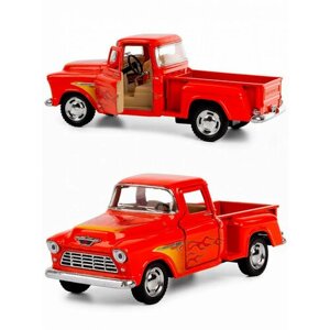 Металлическая машинка Kinsmart 1:32 «1955 Chevy Stepside Pick-up (с принтом) инерционная, красная KT5330DF-2