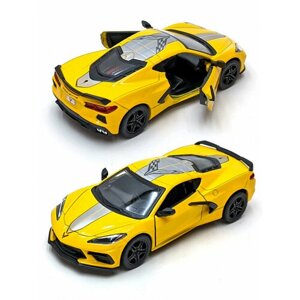 Металлическая машинка Kinsmart 1:36 «Chevrolet Corvette Stingray C8 (с принтом) инерционная, жёлтая KT5432DF-3