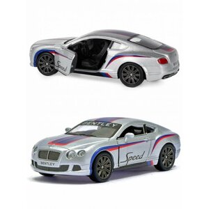 Металлическая машинка Kinsmart 1:38 «2012 Bentley Continental GT Speed с принтом» инерционная, серебристая KT5369DF-3