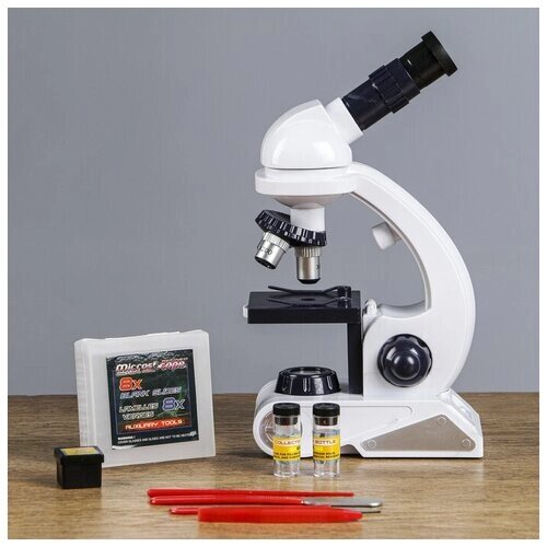 Микроскоп, кратность увеличения 450х, 200х, 80х, с подсветкой, белый от компании М.Видео - фото 1