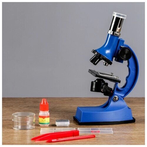 Микроскоп, кратность увеличения 600х, 300х, 100х, с подсветкой, 2АА, синий от компании М.Видео - фото 1