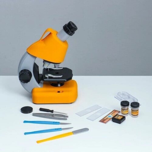 Микроскоп "Юный биолог" кратность до х1200, желтый, подсветка от компании М.Видео - фото 1