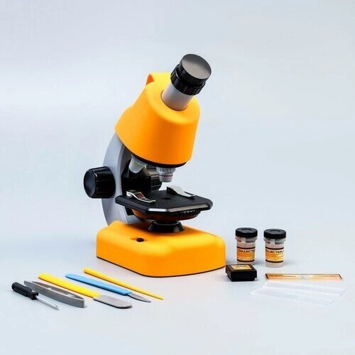 Микроскоп "Юный биолог" кратность до х1200, желтый, подсветка от компании М.Видео - фото 1