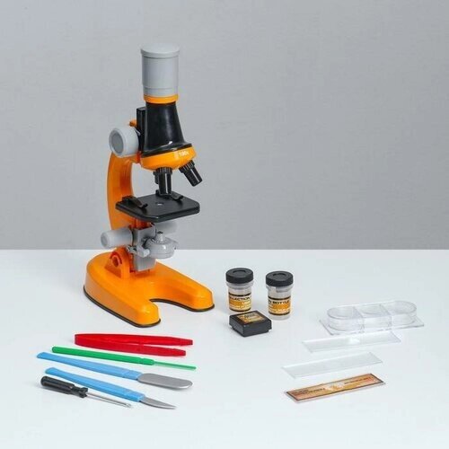 Микроскоп "Юный ботаник" кратность до х1200, оранжевый, подсветка от компании М.Видео - фото 1