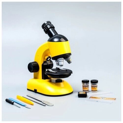Микроскоп "Юный ученый" кратность до х1200, желтый, подсветка от компании М.Видео - фото 1