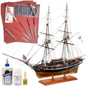 Модель парусного корабля, Бриг Меркурий, М. 1:72, подарочный набор для сборки + инструменты , лак и клей, ESK07201-FULL