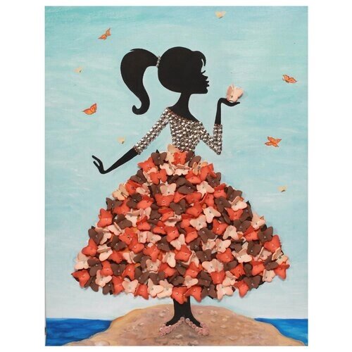 Мозаика из пайеток на холсте "Девочка с бабочками" от компании М.Видео - фото 1