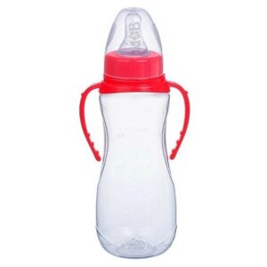 Mum&Baby Бутылочка для кормления детская приталенная, с ручками, 250 мл, от 0 мес., цвет красный