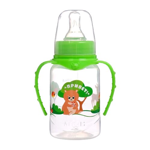 Mum&Baby Бутылочка для кормления «Лесная сказка» детская классическая, с ручками, 150 мл, от 0 мес., цвет зелёный от компании М.Видео - фото 1