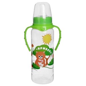 Mum&Baby Бутылочка для кормления "Лесная сказка" детская классическая, с ручками, 250 мл, от 0 мес., цвет зелёный