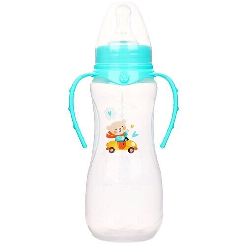 Mum&Baby Бутылочка для кормления «Мишутка» детская приталенная, с ручками, 250 мл, от 0 мес., цвет бирюзовый от компании М.Видео - фото 1