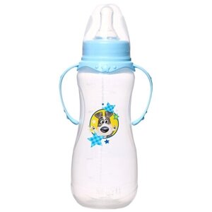 Mum&Baby Бутылочка для кормления «Собачка Джекки» детская приталенная, с ручками, 250 мл, от 0 мес., цвет голубой
