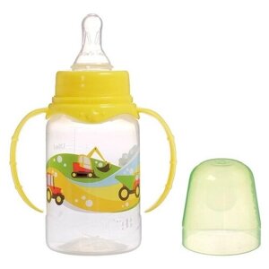 Mum&Baby Бутылочка для кормления «Транспорт» детская классическая, с ручками, 150 мл, от 0 мес, цвет жёлтый