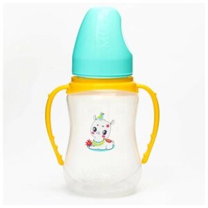 Mum&Baby Бутылочка для кормления «тренд. Лама» 150 мл приталенная, с ручками, цвет бирюзовый