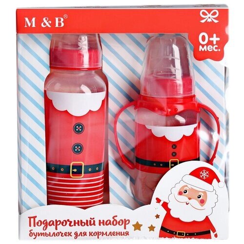 Mum&Baby Набор подарочный Дед Мороз: бутылочка 150 мл и 250 мл, с рождения, красный от компании М.Видео - фото 1