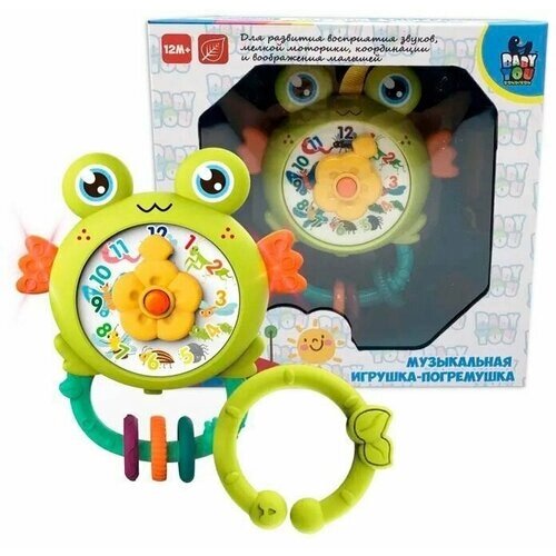 Музыкальная игрушка погремушка Лягушка часы, интерактивная подвеска, развивающий подарок ВВ5818 от компании М.Видео - фото 1