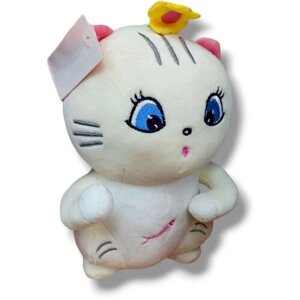 Мягкая игрушка Кошечка с цветочком белая 22 см