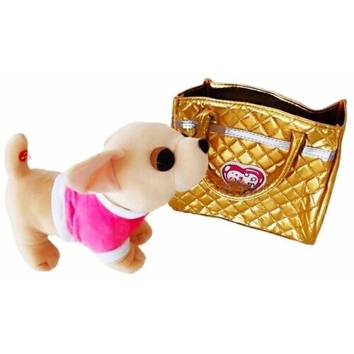 Мягкая игрушка собачка Чи Чи в сумочке золотой лает и скулит / Плюшевая собачка чичи / Детская игрушка