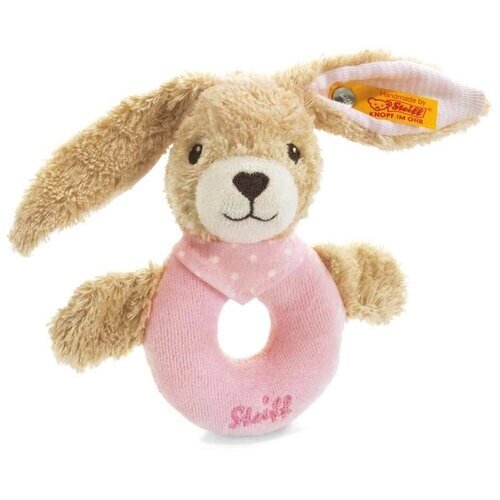 Мягкая игрушка Steiff Hoppel Rabbit Grip Toy pink (Штайф погремушка-колечко Кролик Хоппель розовый 12 см)