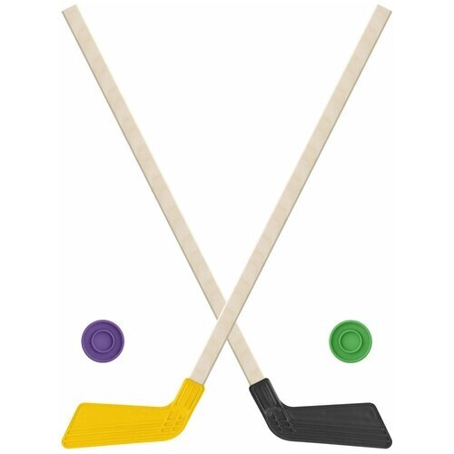 Набор: 2 Клюшки хоккейных желтая и черная 80 см.+2 шайбы Винтер от компании М.Видео - фото 1