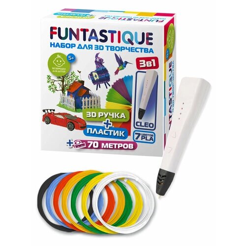 Набор 3D-ручка FUNTASTIQUE CLEO (Белый)+PLA-пластик 7 цветов от компании М.Видео - фото 1