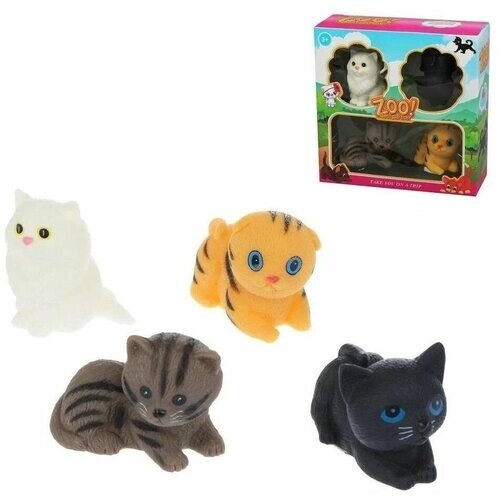 Набор 4 реалистичные резиновые игрушки пищалки для ванной Кошки для девочек и мальчиков, подарок для малышей