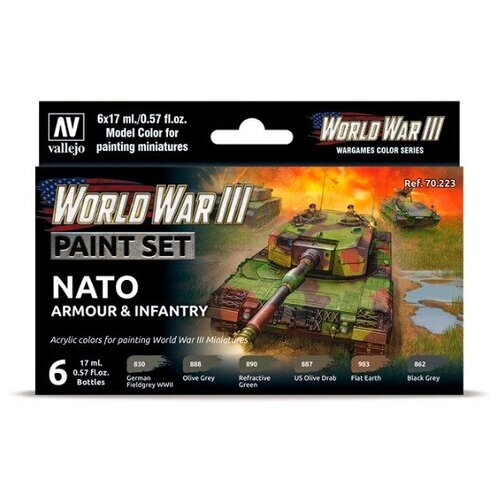 Набор акриловых красок Vallejo Model Color Set - WWIII NATO Armour & Infantry 70223 (6 красок по 17 мл) от компании М.Видео - фото 1