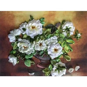 Набор Белые розы вышивка лентами 25х36 Каролинка КЛ (Н)-3047