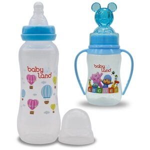 Набор бутылочек "Baby Land" с колпачком-игрушкой (150мл и 240мл)