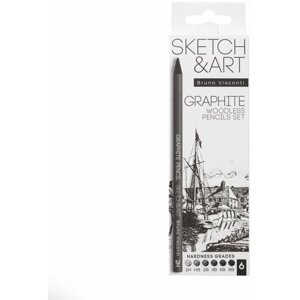 Набор цельнографитовых карандашей "SKETCH&ART", 2H-HB-2B-4B-6B-8B, 6 шт, арт: 25-005